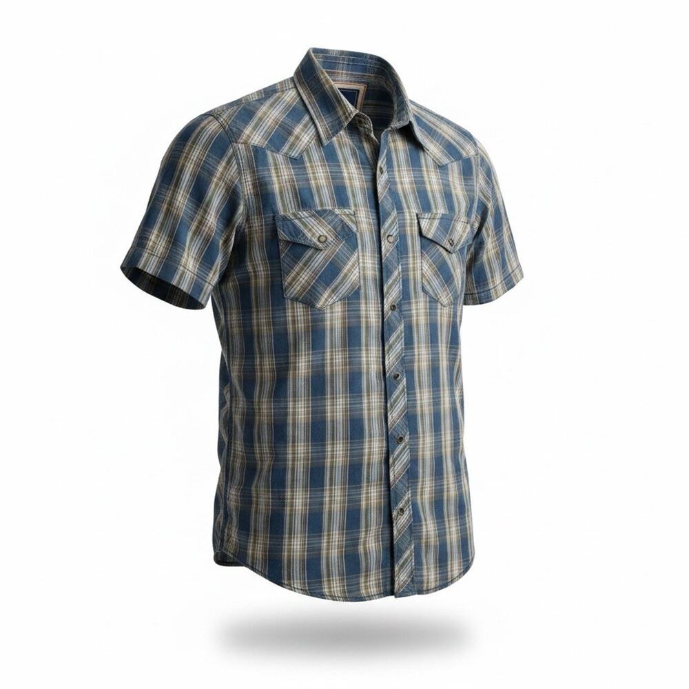 American Eagle Men’s M Western Pearl Snap Plaid Short Sleeve Vintage Fit A147
